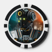 Robot 3 zwart 100 gestreepte pokerchip (Voorkant)