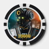 Robot 3 zwart goud 10000 gestreepte pokerchip (Voorkant)