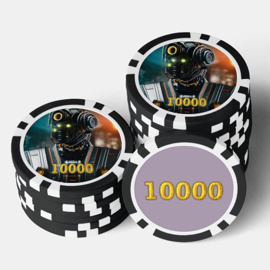 Robot 3 zwart goud 10000 gestreepte pokerchip (Opstapeling)