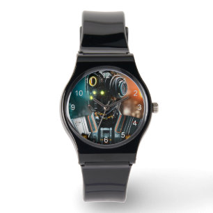 Robot 3 zwart siliconen bandje horloge w nummers
