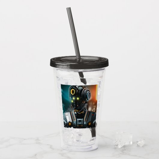 Robot 3 zwarte rook acryl tumbler acryl drinkbeker (Voorkant ijs)