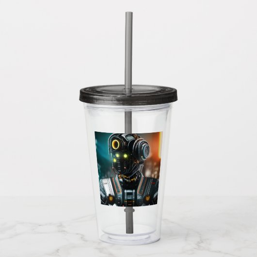 Robot 3 zwarte rook acryl tumbler acryl drinkbeker (Voorkant)