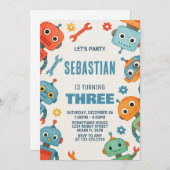 Robot 3e verjaardag uitnodiging (Voorkant / Achterkant)