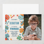 Robot 3e verjaardag uitnodiging met foto (Voorkant / Achterkant)
