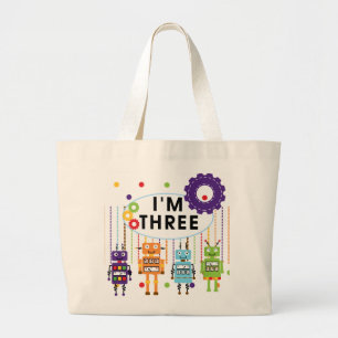 Robot 3rd Birthday T shirten en cadeaus Grote Tote Bag