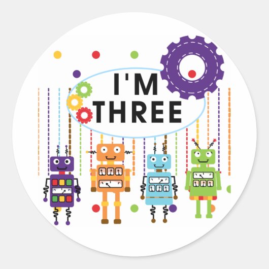 Robot 3rd Birthday T shirten en cadeaus Ronde Sticker (Voorkant)