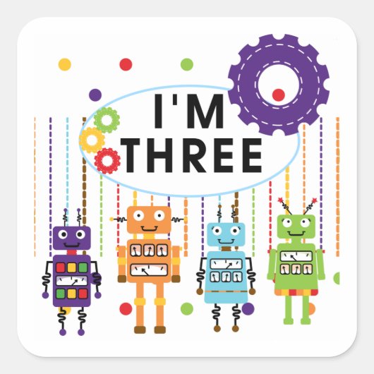 Robot 3rd Birthday T shirten en cadeaus Vierkante Sticker (Voorkant)
