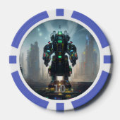 Robot 4 blauw 10 gestreepte pokerchip (Voorkant)