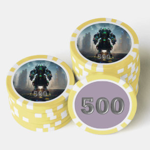 Robot 4 gele 500 gestreepte pokerchip