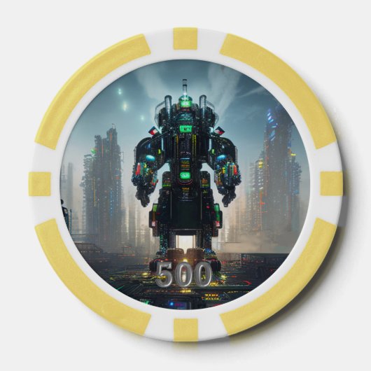 Robot 4 gele 500 gestreepte pokerchip (Voorkant)