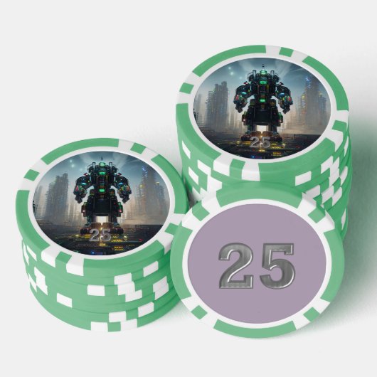 Robot 4 groene 25 gestreepte pokerchip (Opstapeling)