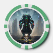 Robot 4 groene 25 gestreepte pokerchip (Voorkant)