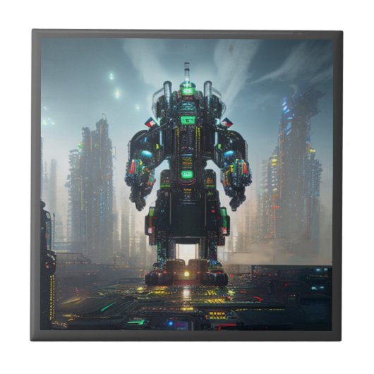 Robot 4 kleine keramische tegel tegeltje (Voorkant)