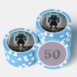 Robot 4 lichtblauw 50 gestreepte pokerchip