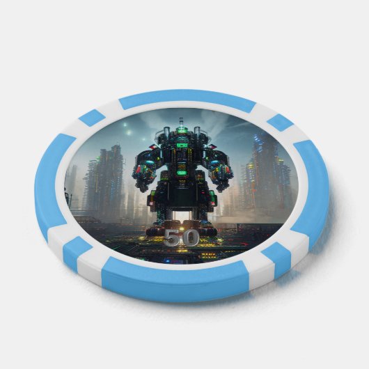 Robot 4 lichtblauw 50 gestreepte pokerchip (Enkel)