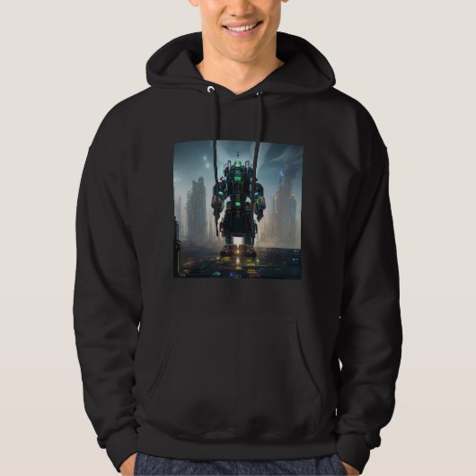 Robot 4 mannen zwart sweatshirt met capuchon (Voorkant)
