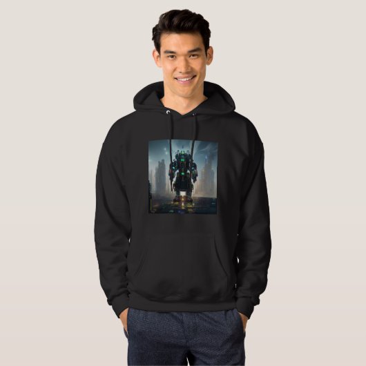 Robot 4 mannen zwart sweatshirt met capuchon (Voorkant volledig)