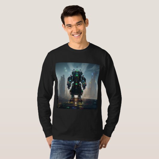 Robot 4 mannen zwart T-shirt met lange mouwen (Voorkant volledig)