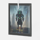 Robot 4 ornament van vierkant glas (Voorkant links)