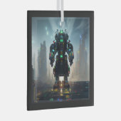 Robot 4 ornament van vierkant glas (Voorkant Rechts)