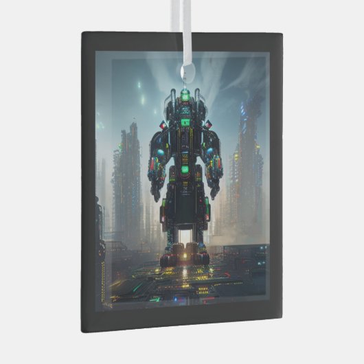 Robot 4 ornament van vierkant glas (Voorkant Rechts)