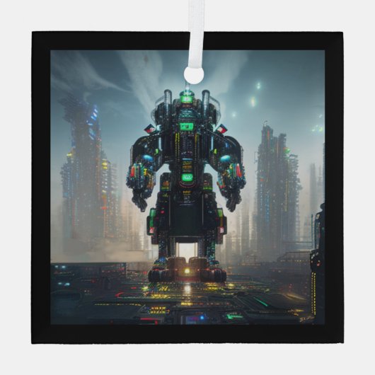 Robot 4 ornament van vierkant glas (Achterkant)