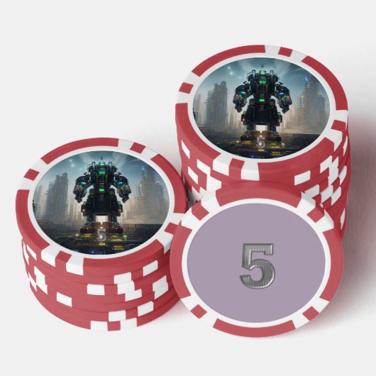 Robot 4 rood 5 gestreepte pokerchip (Opstapeling)