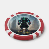 Robot 4 rood 5 gestreepte pokerchip (Enkel)