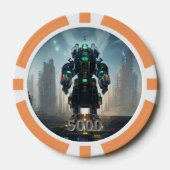 Robot 4 sinaasappel 5000 gestreepte pokerchip (Voorkant)