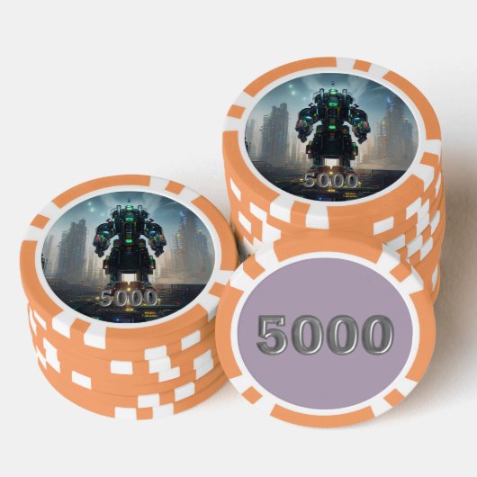 Robot 4 sinaasappel 5000 gestreepte pokerchip (Opstapeling)