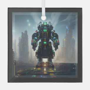 Robot 4 vierkante glazen ornament