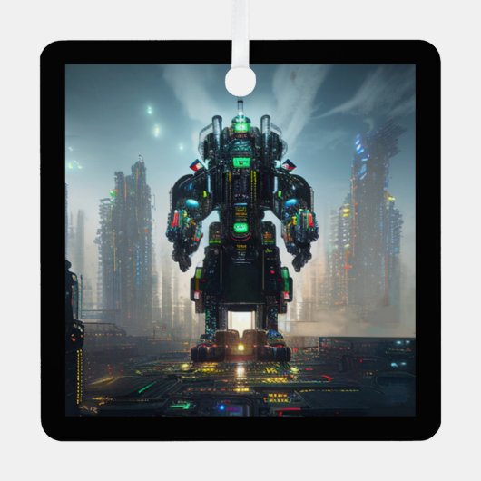 Robot 4 vierkante metalen ornament (Voorkant)