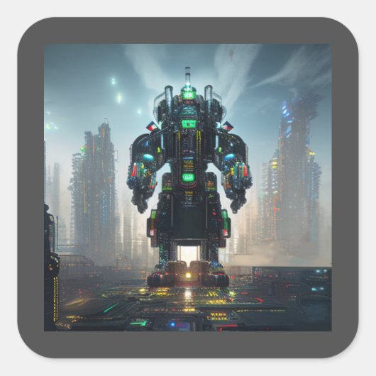 Robot 4 vierkante stickers (Voorkant)