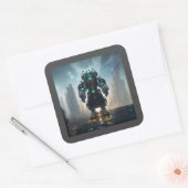 Robot 4 vierkante stickers (Envelop)