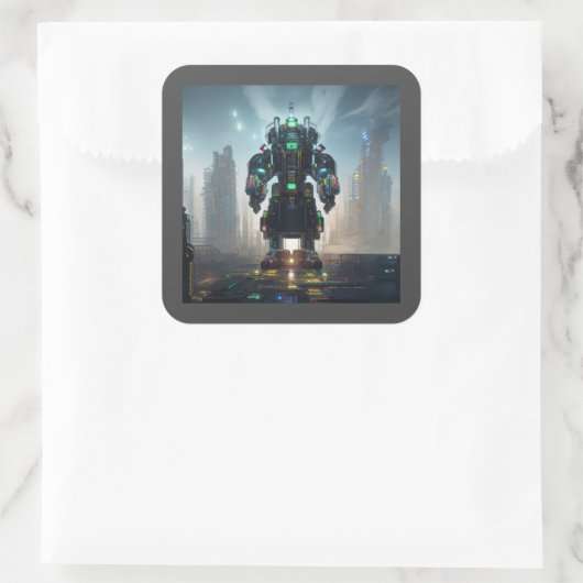 Robot 4 vierkante stickers (Tas)