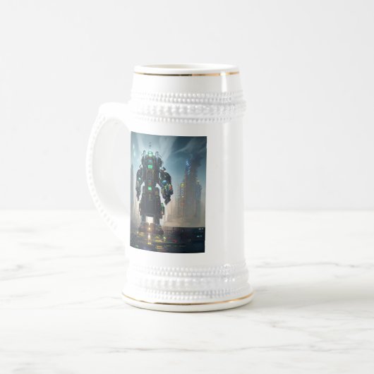 Robot 4 wit stein gouden sieraad bierpul (Voorkant links)