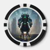 Robot 4 zwart 100 gestreepte pokerchip (Voorkant)