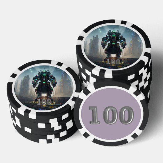 Robot 4 zwart 100 gestreepte pokerchip (Opstapeling)