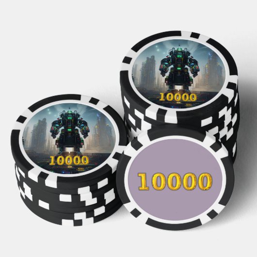 Robot 4 zwart goud 10000 gestreepte pokerchip (Opstapeling)