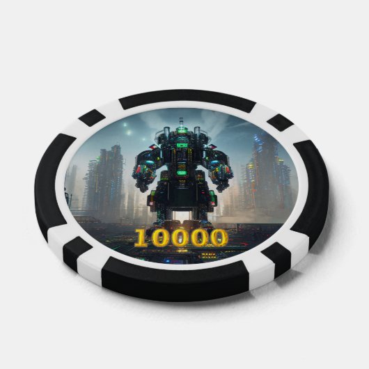 Robot 4 zwart goud 10000 gestreepte pokerchip (Enkel)