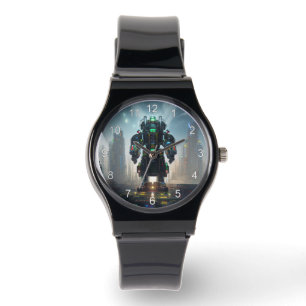 Robot 4 zwart siliconen bandje horloge w nummers