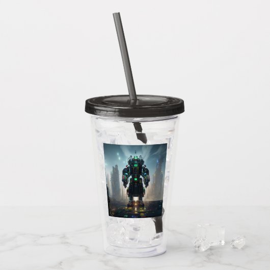 Robot 4 zwarte rook acryl tumbler acryl drinkbeker (Voorkant ijs)