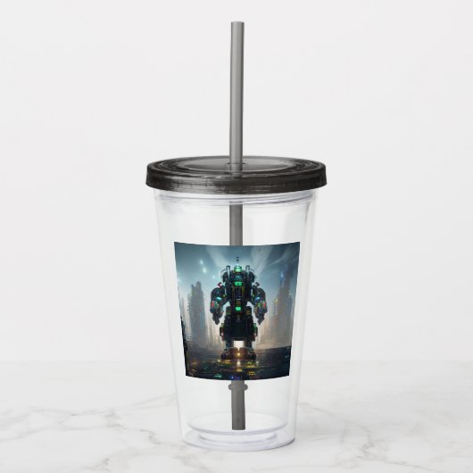 Robot 4 zwarte rook acryl tumbler acryl drinkbeker (Voorkant)