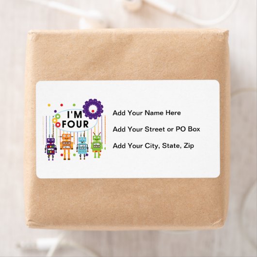 Robot 4e verjaardag Tshirts en geschenken Etiket (Insitu)