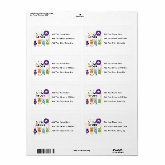 Robot 4e verjaardag Tshirts en geschenken Etiket (Full Sheet)