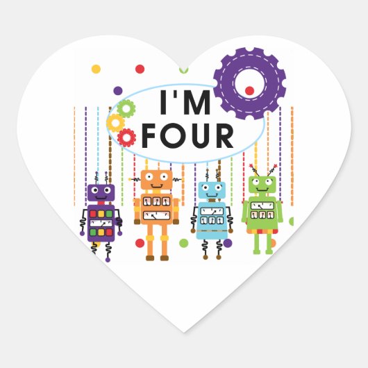 Robot 4e verjaardag Tshirts en geschenken Hart Sticker (Voorkant)
