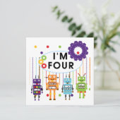Robot 4e verjaardag Tshirts en geschenken Kaart (Staand voorkant)