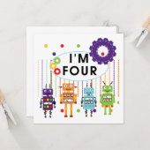 Robot 4e verjaardag Tshirts en geschenken Kaart (Voorkant / Achterkant in situ)