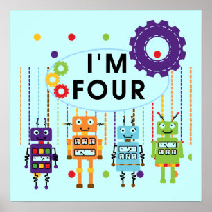 Robot 4e verjaardag Tshirts en geschenken Poster