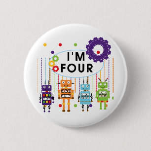 Robot 4e verjaardag Tshirts en geschenken Ronde Button 5,7 Cm